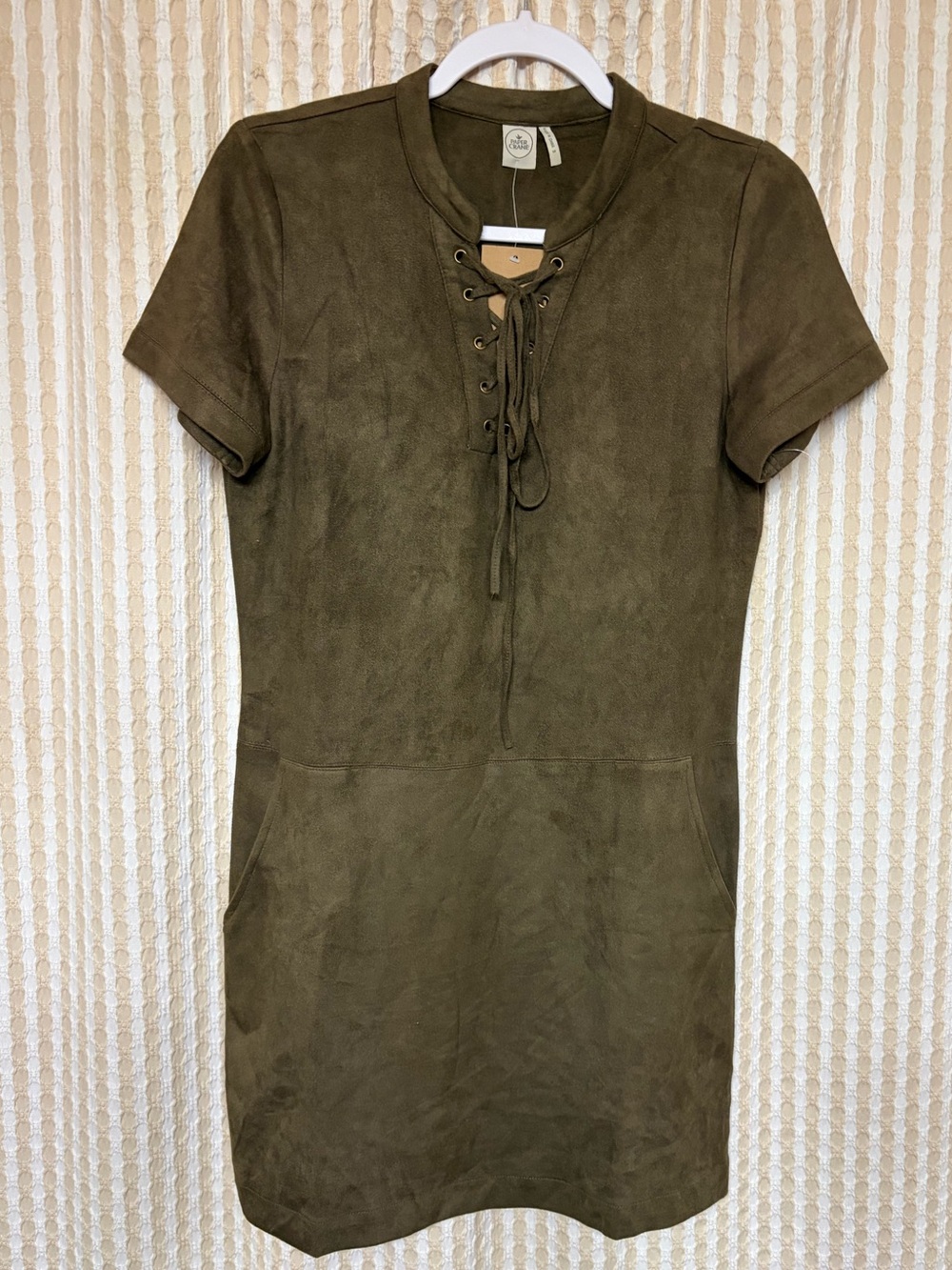 Paper Crane Olive Green Lace-Up Faux Suede dress